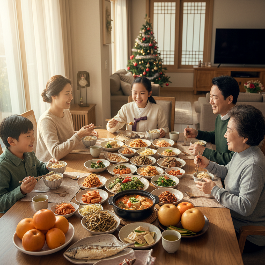 가족과 함께하는 건강한 명절 식사 모습